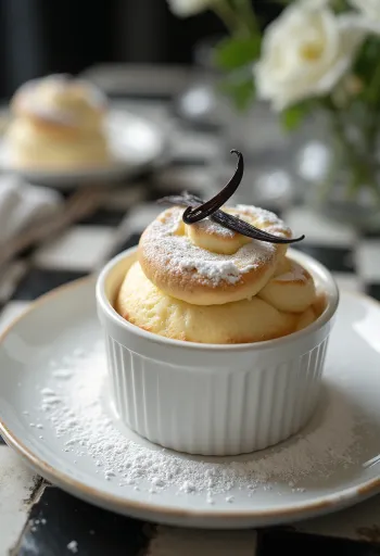 Soufflé à la vanille servi