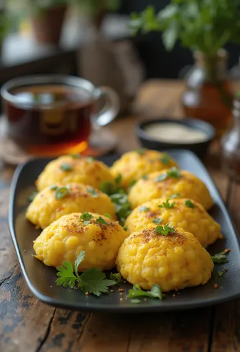 Corn dhokla, servi avec coriandre fraîche