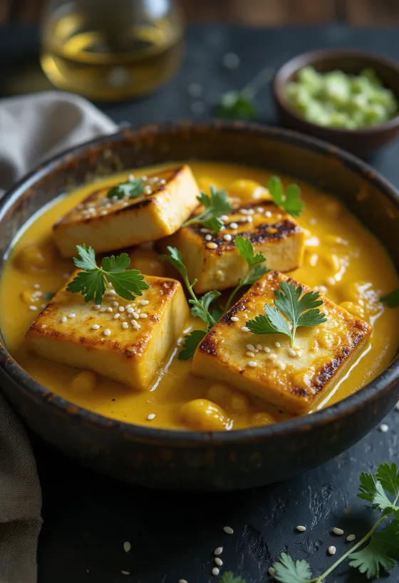 Tofu grillé au curry et tahini
