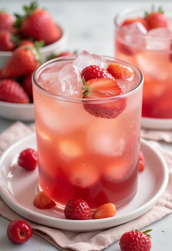 Cidre glacé à la fraise servi dans un verre
