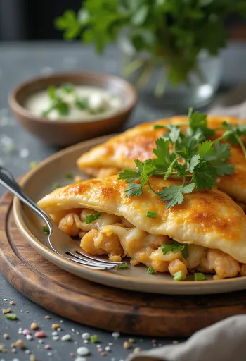Calzone au poulet et à la coriandre fraîchement cuite