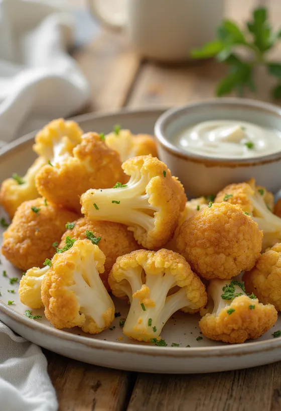 Chou-fleur pané doré, servi dans une panure croustillante