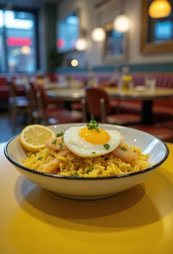 Kedgeree d'aiglefin fumé servi dans un bol avec des œufs et du persil.