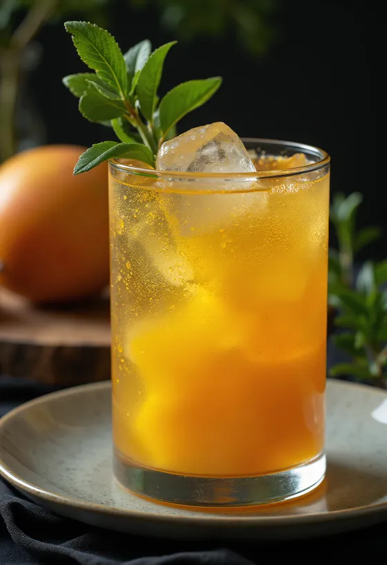 Cidre australien à la mangue dans un verre décoré de citron vert
