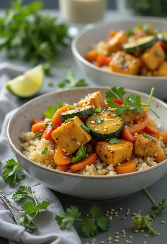 Wok de tofu et quinoa au curry