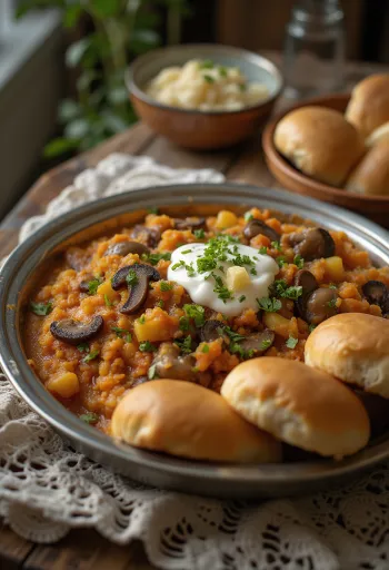 Pav Bhaji aux champignons, servi frais dans un bol avec un petit pain