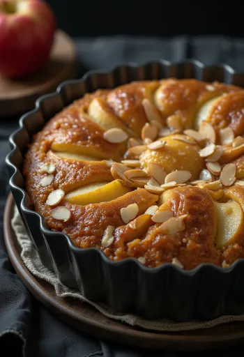 Gâteau aux pommes et amandes doré à la sortie du four