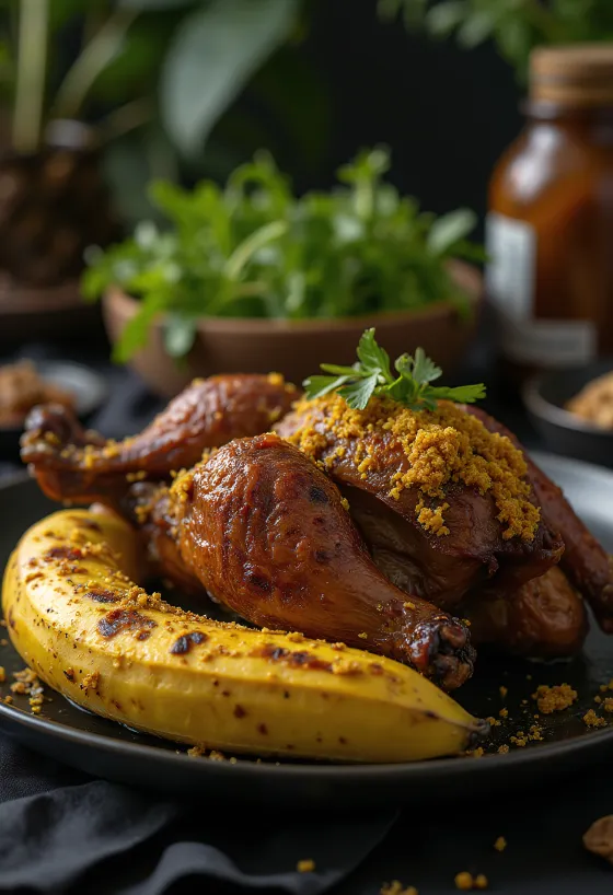 Canard Betutu servi avec riz et légumes vapeur