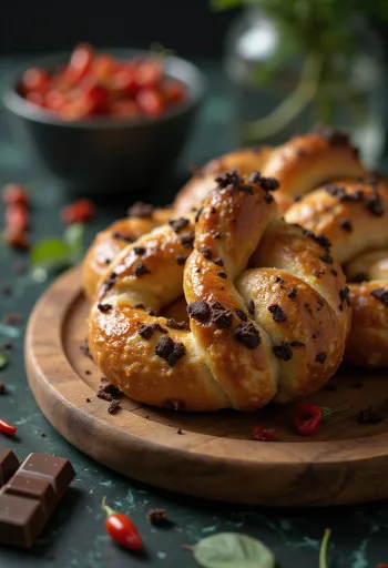 Bretzel au chocolat et piment servi