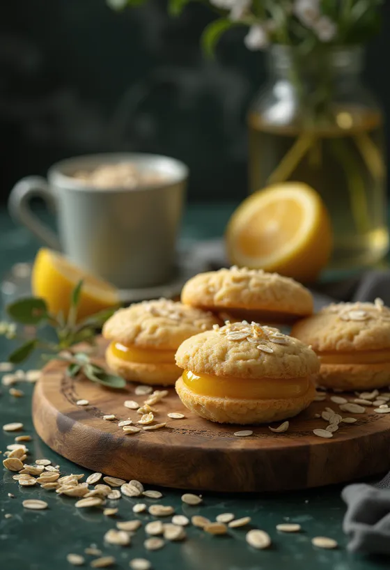 Sablés Linzer au citron et flocons d'avoine servis