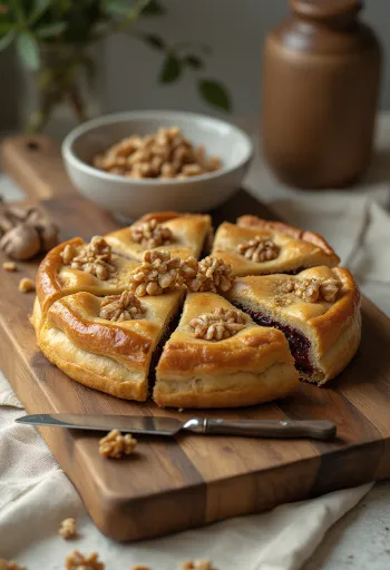 Tourte au miel et à la cannelle servie