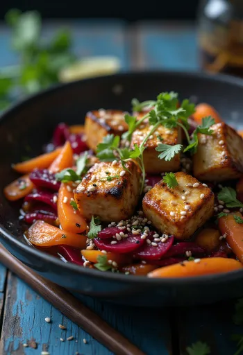 Wok de tofu et betterave