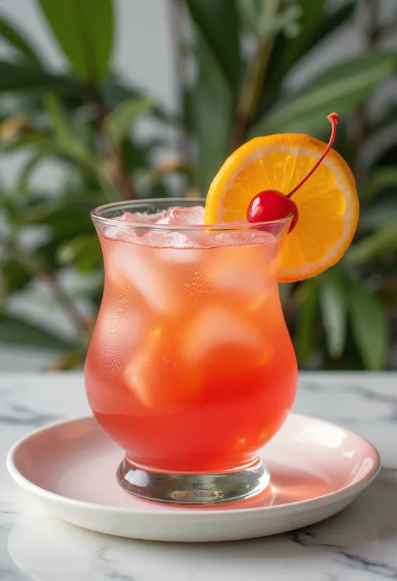 Cocktail Hurricane décoré d'une tranche d'orange et d'une cerise à cocktail