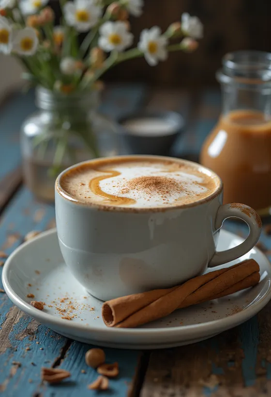 Chai latte au caramel servi dans un verre