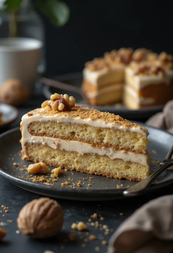 Gâteau à la crème de noix servi
