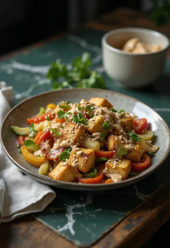 Wok de tofu au tahini