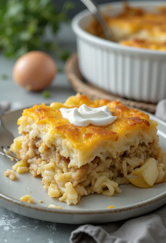 Gratin de chou frisé étagé avec de la viande hachée juteuse et du riz tendre