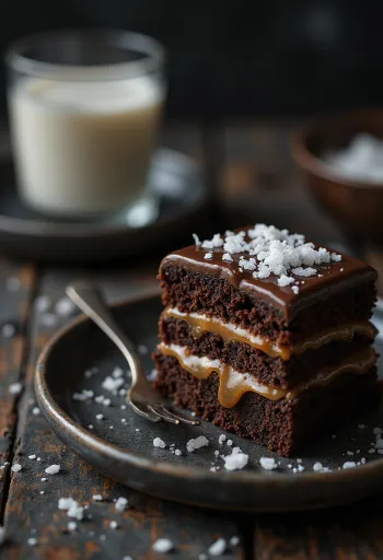 Gâteau au chocolat et au caramel beurre salé servi élégamment