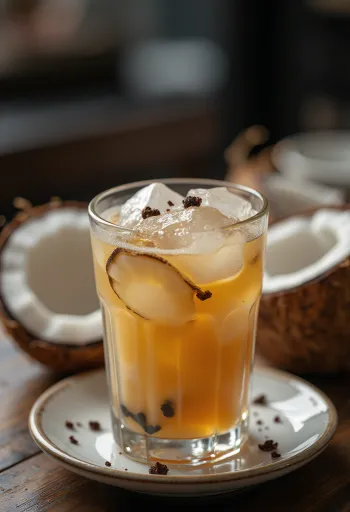 Thé glacé à la noix de coco servi dans un verre