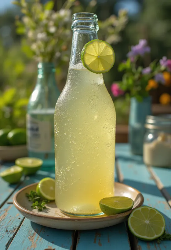 Cidre mexicain au citron vert dans un verre avec des tranches de citron vert