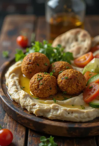 Plateau de mezze frais avec falafels, houmous, feta et légumes