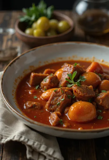 Pörkölt avec cubes de viande juteux, servi dans une sauce épicée au paprika