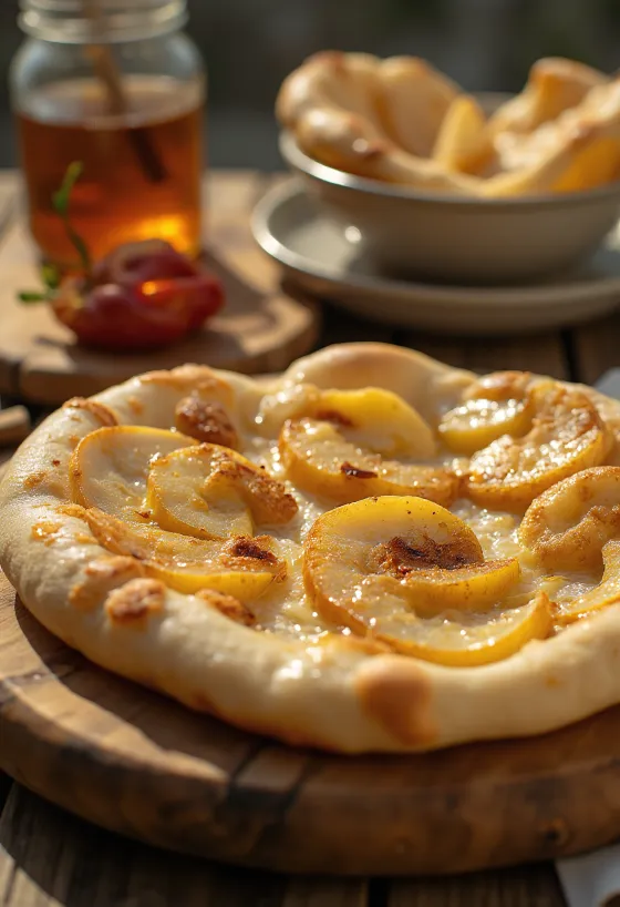 Pain naan aux pommes et cannelle servi