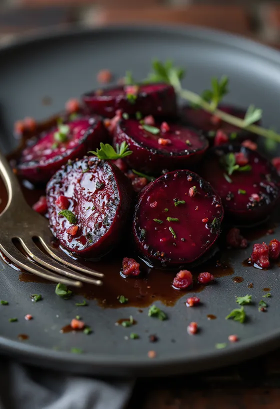 Betteraves grillées sauce BBQ servies