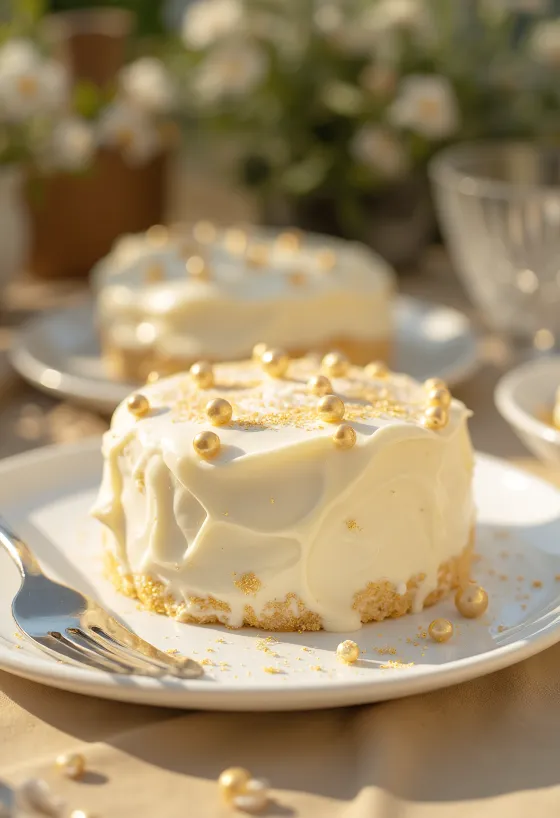 Gâteau scintillant blanc couvert de paillettes comestibles