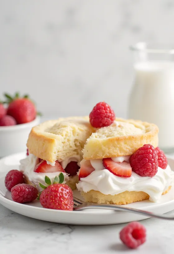 Gâteau simple à la crème fouettée servi