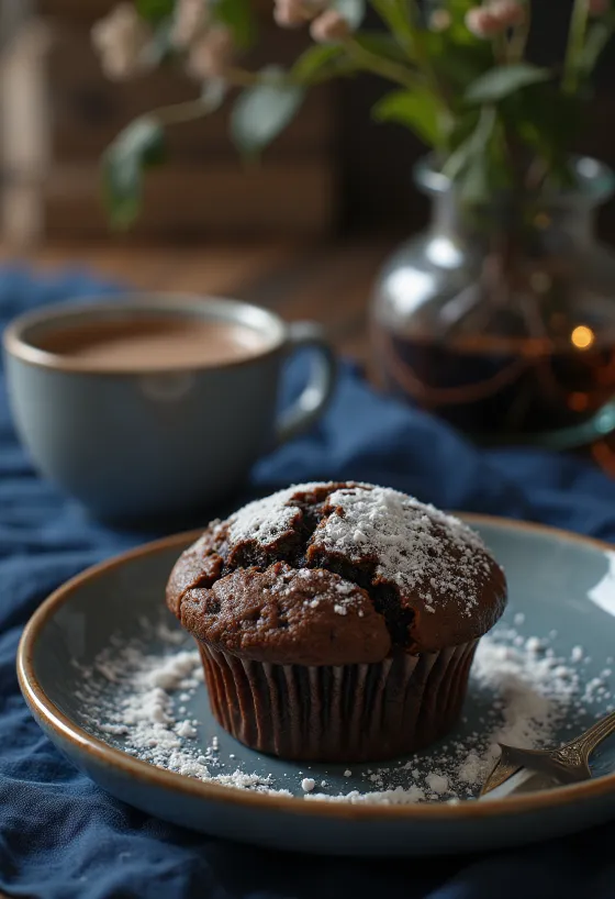 Muffins au cacao servis sur une assiette