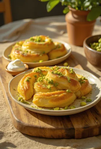 Katmer turc feuilleté aux pistaches sur une assiette