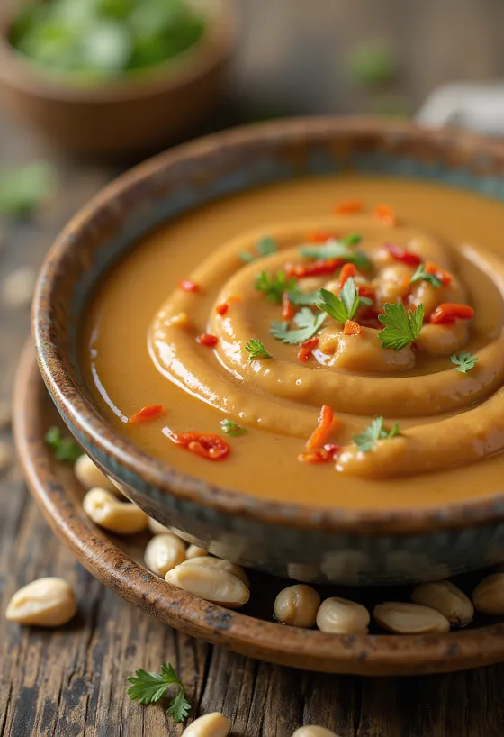 Sauce aux arachides dressée avec rouleaux de printemps