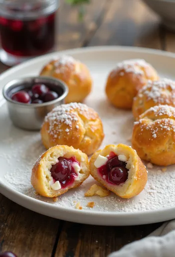 Æbleskiver fourrés aux airelles, avec feta et vanille