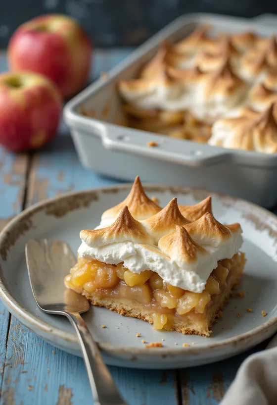 Tranches aux pommes meringuées servies