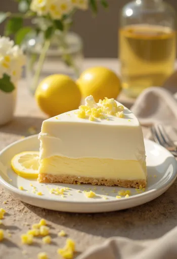 Gâteau au yaourt et citron décoré de tranches de citron fraîches