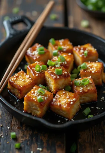 Bouchées de tofu épicées servies