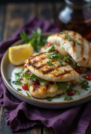 Pita halloumi au fromage grillé et légumes frais