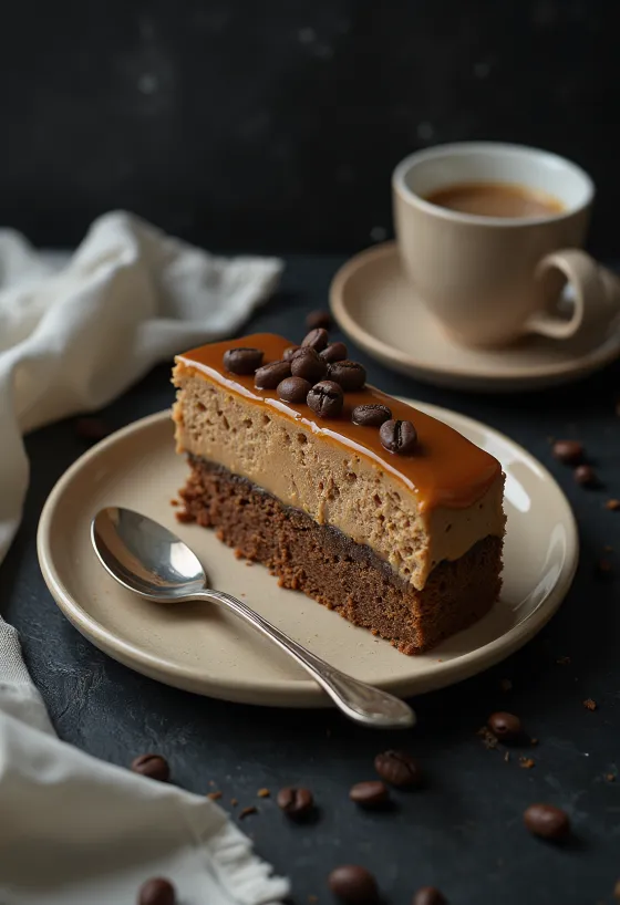 Gâteau au café et au caramel avec caramel crémeux