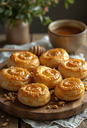 Burek au miel et aux cacahuètes servi