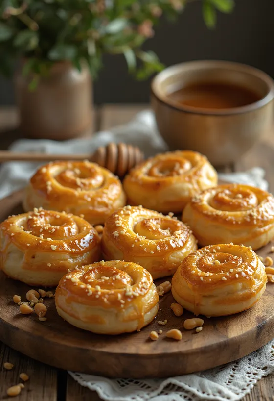 Burek au miel et aux cacahuètes servi