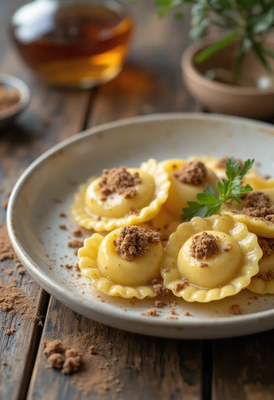 Raviolis Amaretto servis sur assiette