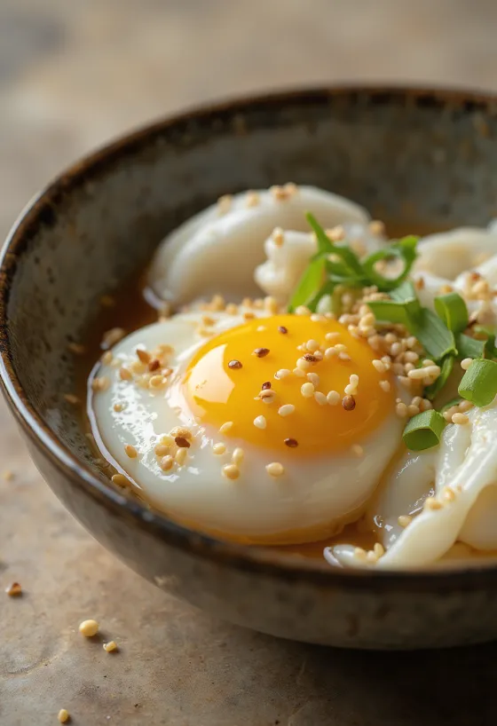Onsen Tamago servi avec des graines de sésame
