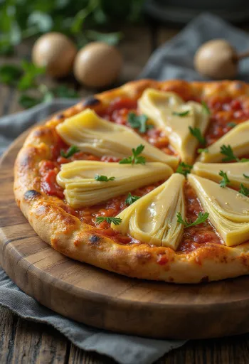 Pizza ai Carciofini servie avec des artichauts