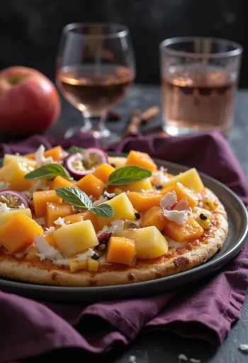 Pizza aux fruits tropicaux fraîchement cuite