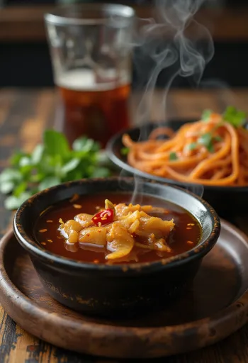 Sauce caramel au poisson dressée avec poisson frit