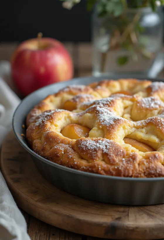 Gâteau moelleux aux pommes et à la cannelle servi