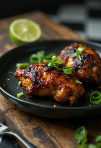 Poulet Jerk servi avec lime et salade