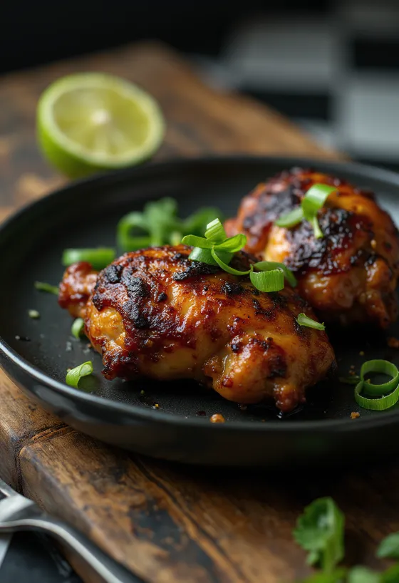 Poulet Jerk servi avec lime et salade