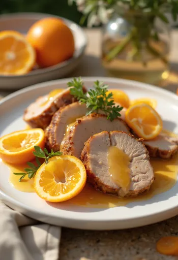 Magret de canard à l'orange servi